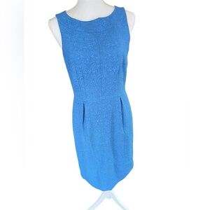 Ann Taylor Filigreed Cornflower Blue Sleeveless Dress, Lined, Sz 4
